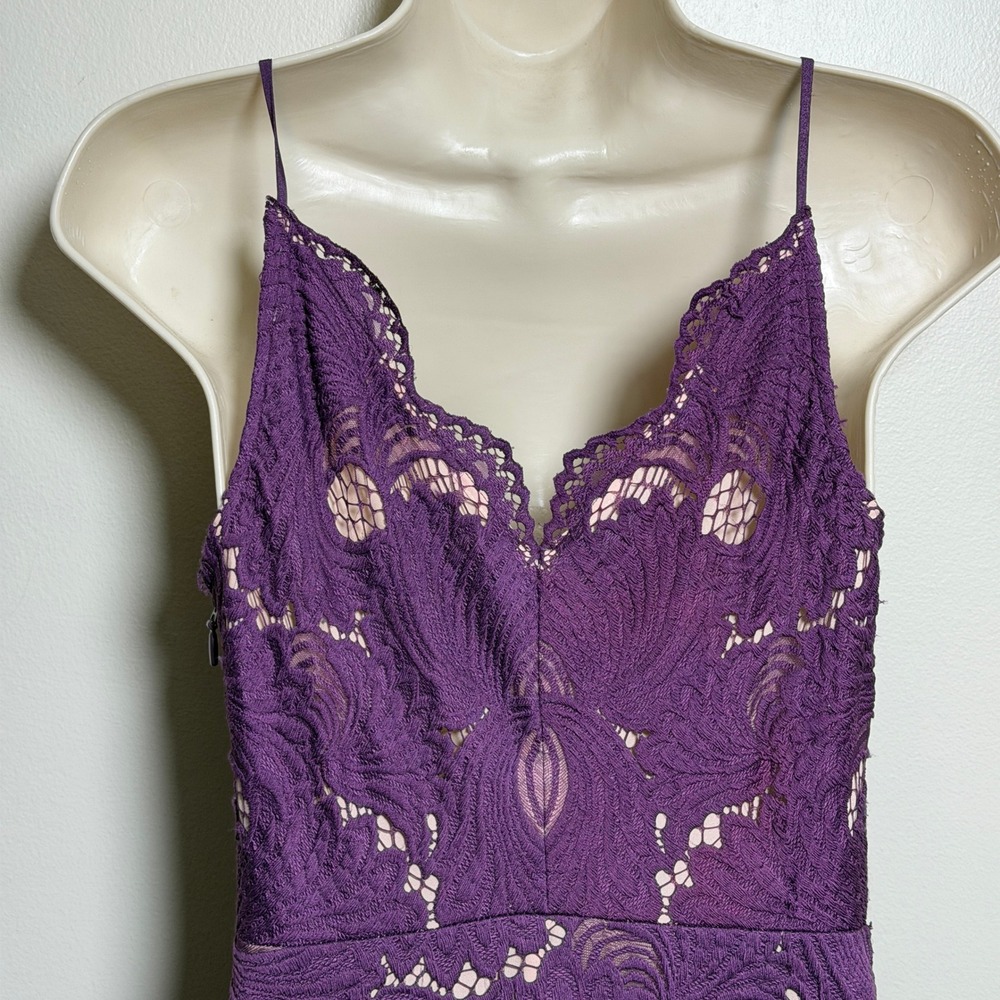 Moulinette Soeurs Anthropologie Purple Lace Midi Dress Scalloped V-Neck Size 2 - Picture 14 of 15